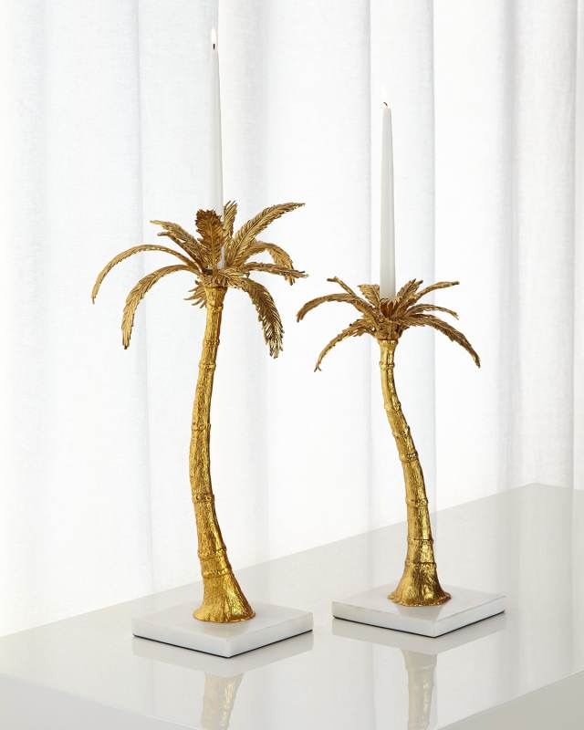 Mixed Palm Candleholders, 2-Piece Set